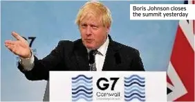  ??  ?? Boris Johnson closes the summit yesterday