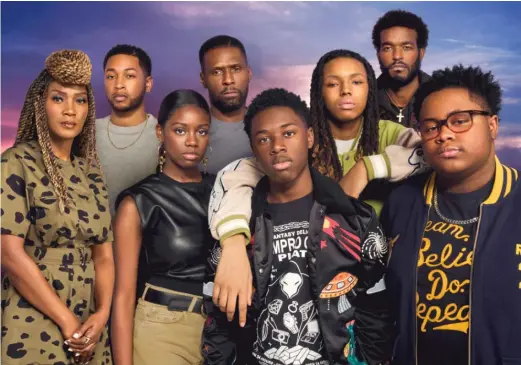  ?? SHOWTIME PHOTOS ?? ABOVE: Yolonda Ross (from left), Jacob Latimore, Birgundi Baker, Curtiss Cook, Alex Hibbert, Michael V. Epps, Luke James and Shamon Brown Jr. are beginning a new season of “The Chi.” LEFT: Darnell (Rolando Boyce, left) is dating Dom (La La Anthony) in season four.