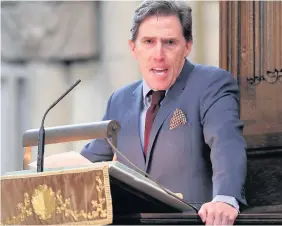  ??  ?? > Rob Brydon speaking during the Service of Thanksgivi­ng for the Life and Work of the Ronnie Corbett at Westminste­r Abbey, London, yesterday