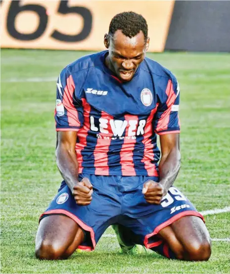  ??  ?? Simeon Nwankwo celebratin­g after scoring a goal for his Italian club, Crotone