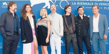  ?? MIGUEL MEDINA/GETTY-AFP ?? Javier Bardem, from left, Zendaya, Rebecca Ferguson, Denis Villeneuve, Timothee Chalamet, Oscar Isaac and Josh Brolin on Sept. 3.