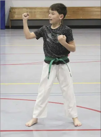  ?? Katie West • Times-Herald ?? Stone Kennedy practices Taekwondo at Grand Master Hanns of Eastern Arkansas Martial Arts class at the Graham Memorial Presbyteri­an Church. The church is the site of many community centered programs such as the Soup Kitchen, JB Sports, yoga classes and more. For more informatio­n on programs offered at the church call 870-633-4424.