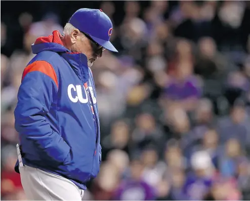  ?? MATTHEW STOCKMAN / GETTY IMAGES ?? Cubs manager Joe Maddon has seen the club’s numbers trending in the wrong direction this season.