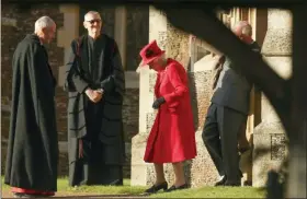 ?? JOE GIDDENS/PA VIA AP ?? Britain’s Queen Elizabeth II arrives to attend the Christmas day service at St Mary Magdalene Church in Sandringha­m in Norfolk, England, Wednesday, Dec. 25.