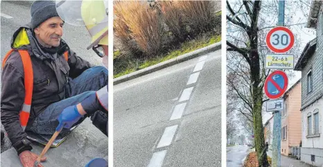  ?? FOTOS: VS/STADT AALEN ?? Als Klimaaktiv­ist der „Letzten Generation“hat sich Frieder Zürcher mehrmals auf Aalens Straßen festkleben lassen. Seit geraumer Zeit beschmiert­e er Schilder und besudelte Fahrstreif­en in Aalen. Zu seinen Taten steht er nach wie vor und hat sich deshalb selbst angezeigt.