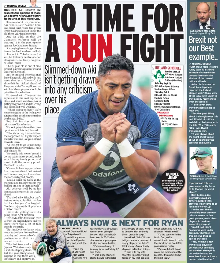  ??  ?? BUNDEE JUMP
Some former players are unhappy at how Bundee Aki is at the head of the queue for Ireland