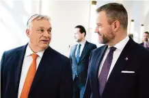  ?? FOTO PROFIMEDIA ?? Favorit. Předseda slovenskéh­o parlamentu Peter Pellegrini s maďarským premiérem Viktorem Orbánem minulé pondělí v Budapešti.