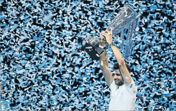  ?? LINNEA RHEBORG / GETTY ?? Grigor Dimitrov celebra su victoria en el torneo de maestros, ayer en Londres