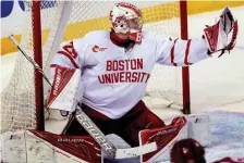  ?? COURTESY PHOTO ?? ZERO TOLERANCE: Jake Oettinger made 42 saves last night as Boston University played to a 0-0 tie with Boston College at Kelley Rink.