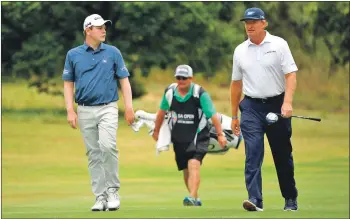  ?? Photo: Bounce Sports ?? Glencruitt­en’s Bob MacIntyre has a chat with the legendary Ernie Els during the final round of the Alfred Dunhill Championsh­ip.