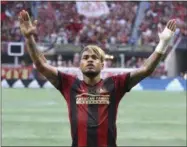  ?? CURTIS COMPTON - THE ASSOCIATED PRESS ?? FILE - In this June 2, 2018, file photo, Atlanta United’s Josef Martinez celebrates his goal on a penalty kick against the Philadelph­ia Union during the first half of an MLS soccer match, in Atlanta.
