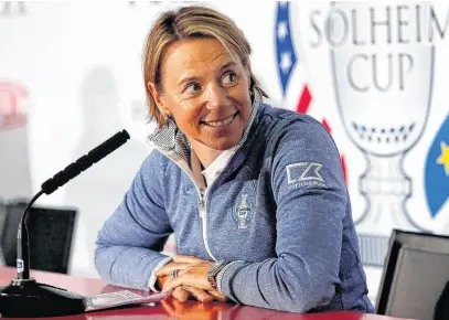  ?? REUTERS ?? Europe’s Solheim Cup captain Annika Sorenstam talks during a press conference at the 2017 Women’s British Open.