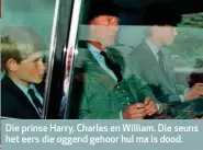  ??  ?? Die prinse Harry, Charles en William. Die seuns het eers die oggend gehoor hul ma is dood.