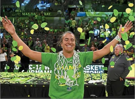  ?? ETHAN MILLER — GETTY IMAGES ?? Walnut Creek native Sabrina Ionescu, a three-time Pac-12 Player of the Year at Oregon, is the NCAA leader in career triple-doubles.