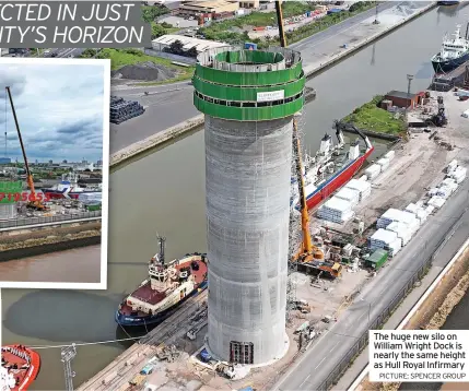  ?? PICTURE: SPENCER GROUP ?? The huge new silo on William Wright Dock is nearly the same height as Hull Royal Infirmary