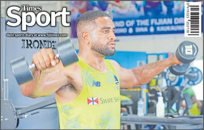  ?? Picture: FIJIAN DRUA ?? Back to the grind ... last weekend’s show stopper Kemu Valetini back at training at the Fijian Drua base camp in Legalega, Nadi yesterday.