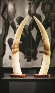  ??  ?? Sculpted elephants tusks, Equatorial Africa.