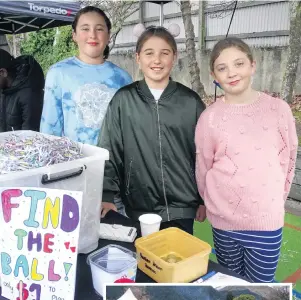 ?? PHOTOS: CASS MARRETT ?? Fun and games . . . Game masters (from left) Giuliana Cochrane, Lillian Henderson and Daisy Baker tend their stall at the St Joseph’s School book fair yesterday. Inset: hundreds turned out for the fair.