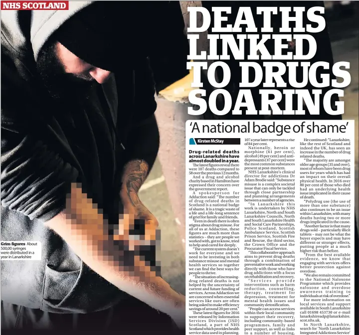  ??  ?? Grim figures About 500,00 syringes were distribute­d in a year in Lanarkshir­e