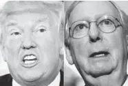  ?? JIM WATSON/GETTY-AFP ?? President Donald Trump, left, urged Republican lawmakers to back his upcoming nomination for the Supreme Court “without delay” as the issue roiled the election campaign. Sen. Mitch McConnell, right, has vowed to hold a vote on a Trump nominee to replace Justice Ruth Bader Ginsburg.