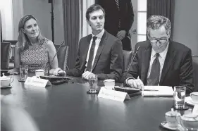  ?? DOUG MILLS/THE NEW YORK TIMES ?? Jared Kushner, center, attends a bilateral meeting Wednesday between President Donald Trump and Prime Minister Nguyen Xuan Phuc of Vietnam, at the White House. With him are Andrea Thompson, left, the national security adviser to Vice President Mike...