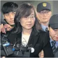  ??  ?? UNDER ARREST: Former culture minister, Cho Yoon-Sun, is escorted by police.