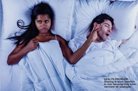  ??  ?? HEALTH PROBLEM: Snoring is more common in men because they have narrower air passages