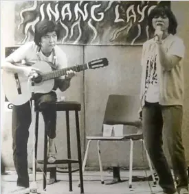  ??  ?? SINGING ADIFFERENT TUNE While most groups sought fame and fortune with pop music, Karina Constantin­o-David (left) and Becky Demetillo-Abraham of “Inang Laya” used songs to bring political issues to the fore, starting in the 1980s until recent years.