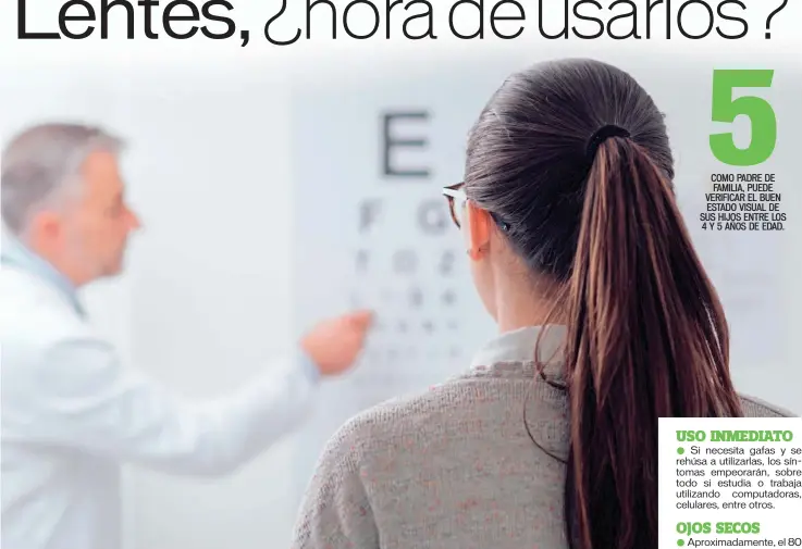  ??  ?? Signos. Los dolores de cabeza al momento de forzar la vista, la visión borrosa, la dificultad de ver a distancia son algunos indicadore­s de que posiblemen­te requiera cambio de lentes.