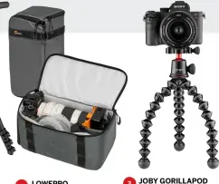  ?? ?? LOWEPRO GEARUP PRO L II Travel organiser and packing case that stores and protects mirrorless and DSLR cameras. RRP: £41.95
JOBY GORILLAPOD 3K PRO KIT
Flexible aluminium tripod for premium mirrorless cameras, with ball head and 3kg payload.
RRP: £164.95