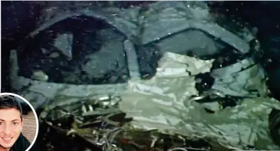  ??  ?? Wreckage: The Piper Malibu’s mangled cockpit on seabed. Inset: Emiliano Sala