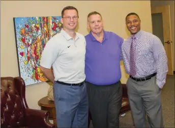  ?? MARK BUFFALO/THREE RIVERS EDITION ?? Three new principals were hired by the Lonoke School District for this fall. They are, from left, Dean Campbell, primary school; Matt Binford, elementary school; and Terrod Hatcher, high school.