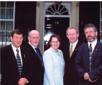  ??  ?? Sean MacManus on the Sinn Féin delegation to Downing Street which included Martin McGuinness during talks which lead to the Peace Process.