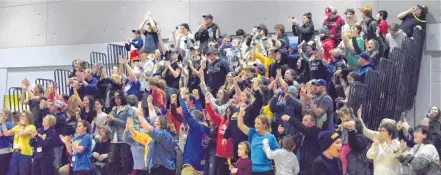  ?? KATHY JOHNSON PHOTOS ?? The hometown crowd cheers as the Shelburne Rebels win the Nova Scotia School Sport Division 3 Basketball Championsh­ip game on April 10.