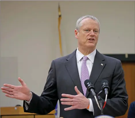  ?? STUART CAHILL / BOSTON HERALD FILE ?? Gov. Charlie Baker, seen on May 5 in Quincy, vetoed a bill that would have allowed undocument­ed immigrants to get Massachuse­tts driver’s licenses if they met certain requiremen­ts, such as a driver’s license in another country.