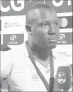  ?? ?? Jamaica Scorpions captain Rovman Powell speaks following his side’s victory in the Super50 Cup final.