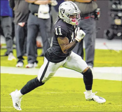  ?? Jeff Bottari The Associated Press ?? Injuries have limited Raiders rookie Henry Ruggs to eight catches for 212 yards and a touchdown in four games.