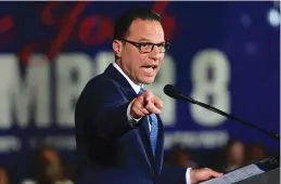  ?? (Mark Makela/Getty Images/JTA) ?? JOSH SHAPIRO gives a victory speech to supporters in Oaks, Pennsylvan­ia, after winning the state’s gubernator­ial election in November.