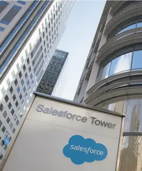  ?? Liz Hafalia / The Chronicle ?? Salesforce occupies three towers in San Francisco’s Transbay district, including the city’s tallest building, Salesforce Tower, at 415 Mission St.