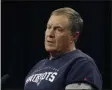  ?? ELISE AMENDOLA - THE ASSOCIATED PRESS ?? New England Patriots NFL football head coach Bill Belichick speaks during a news conference, Monday, Aug. 19, 2019, in Foxborough, Mass.