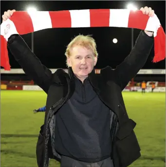  ??  ?? Sligo Rovers’ new manager Liam Buckley is unveiled to fans on Friday night at half-time. Pic: Carl Brennan.