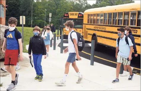  ?? Ned Gerard / Hearst Connecticu­t Media ?? Westport Schools continue to update COVID measures, including requiring a negative COVID test for unvaccinat­ed school visitors and reducing audience sizes.