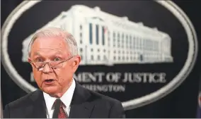  ?? ALEX WONG — GETTY IMAGES ?? Attorney General Jeff Sessions announces that the Trump Administra­tion is ending the Obama-era Deferred Action for Childhood Arrivals (DACA) program.