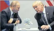  ??  ?? Out with the old in with the new. Jacob Zuma, left, and Cyril Ramaphosa. The Kremlin factor, right, US President Donald Trump with his Russian counterpar­t, Vladimir Putin. The cancer of state capture will need to be excised going forward, the writer says.