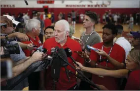  ?? JOHN LOCHER - THE ASSOCIATED PRESS ?? FILE - In this July 26, 2018, file photo, head coach head coach Gregg Popovich speaks with the media during a training camp for USA Basketball, in Las Vegas. USA Basketball opened training camp Monday, Aug. 5, 2019, for the FIBA World Cup, which starts Aug. 31 in China.