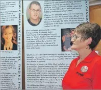  ?? ERIC MCCARTHY/JOURNAL PIONEER ?? MADD West Prince chapter member, Edna Gallant, scans the storyboard about her son Chad, following MADD Canada’s candleligh­t service of hope and remembranc­e for victims of impaired driving.