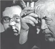  ?? NETFLIX ?? Directors Peter Bogdanovic­h, left, and John Huston play film directors in Netflix’s “The Other Side Of The Wind,” an unfinished Orson Welles film being released Friday.