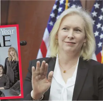  ?? AP PHOTOS ?? TIME ON THEIR SIDE: U.S. Sen. Kirsten Gillibrand (D-N.Y.) led the Senate Democrats’ call for U.S. Sen. Al Franken (DMinn.) to resign as Time magazine made the sexual-harrassmen­t awareness movement its 2017 Person of the Year.