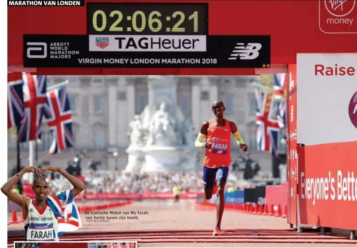  ?? FOTO BELGAIMAGE ?? De iconische Mobot van Mo Farah:
een hartje boven zijn hoofd.