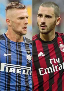  ??  ?? Rocce Milan Skriniar, 22 anni, e Leonardo Bonucci, 30 (Getty Images, Canoniero)